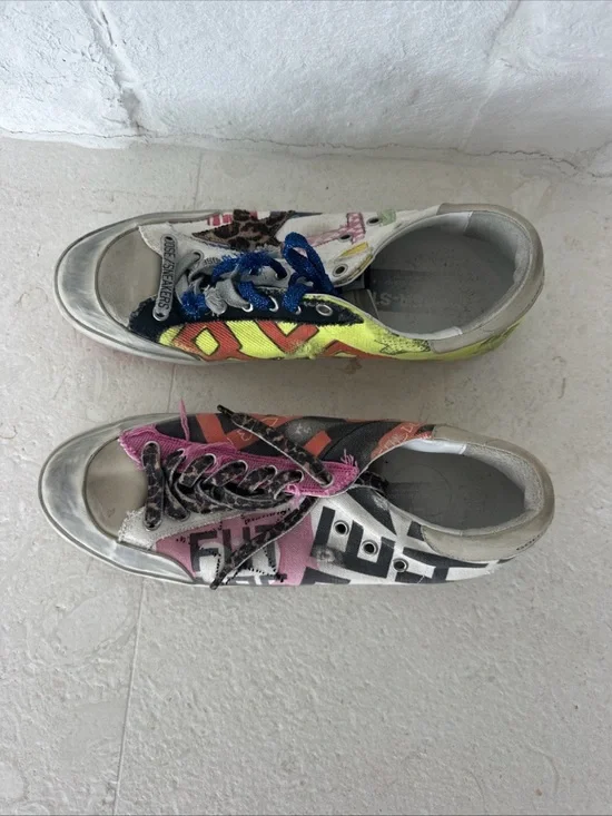 Golden Goose Multi-Color Leopard Print & Neon Accent Sneakers - Picture 8 of 9